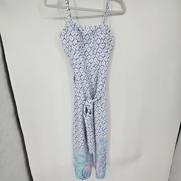 Lilly Pulitzer Sandra Jumpsuit Sea la Vie Size 4 Wide Leg Tie Belt White Blue - Picture 2 of 11